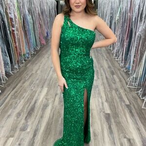 sherri hill dresses green Primavera Couture -4118 One Shoulder Sequin Prom Dress main image 1